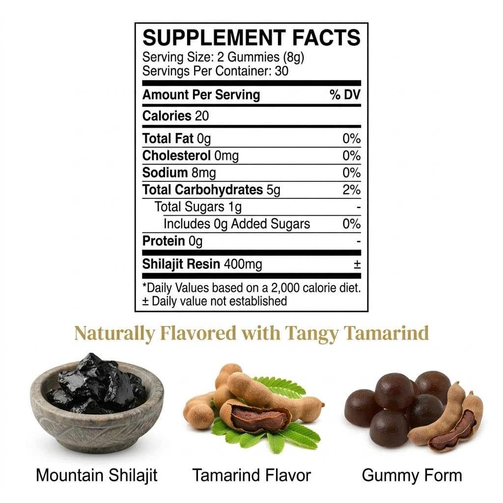 BLISS BELL Pure Himalayan Shilajit Gummies 60 Count
