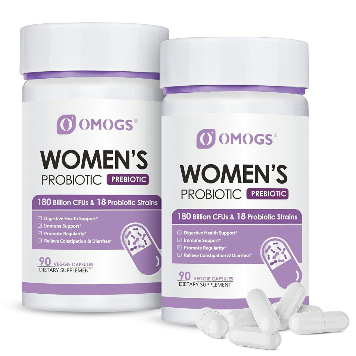 OMOGS Women's Probiotic Tablets, 180 Billion CFUs, 18 Strains, with Prebiotics, Cranberry Extract, D-Mannose & Digestive Enzymes, 180 Tablets