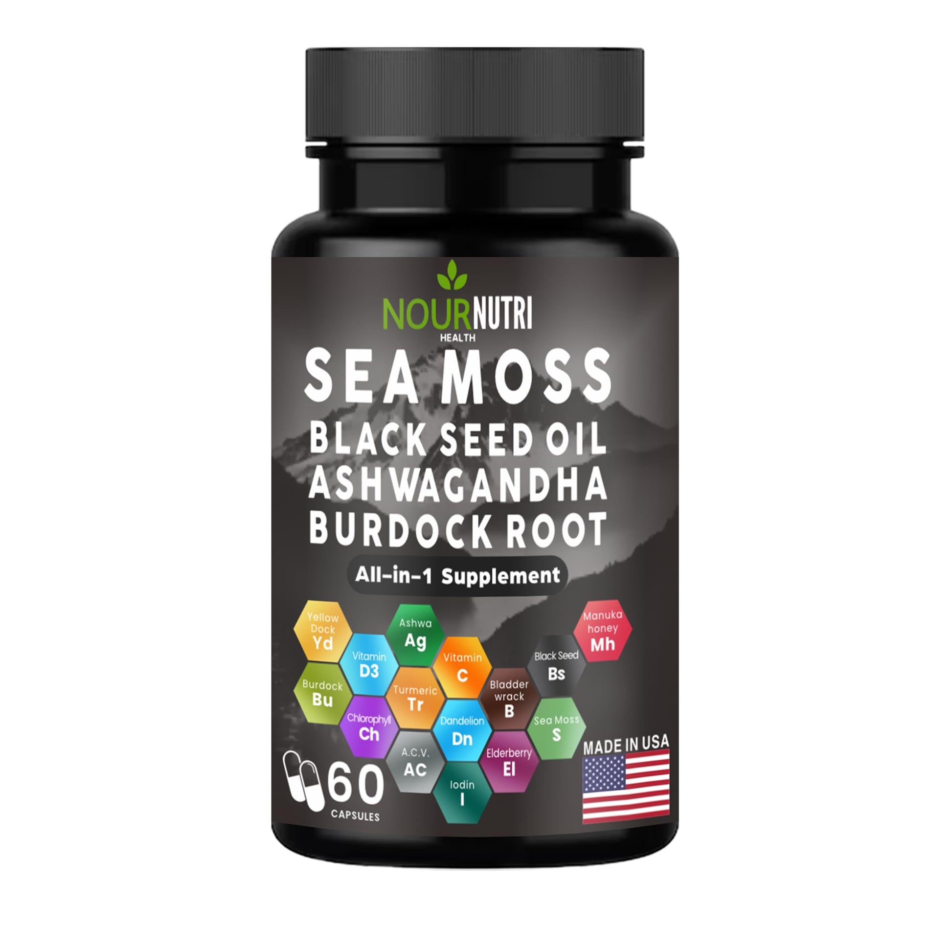 Nour Nutri Health Sea Moss & Herbal Blend Capsules, 60 Count