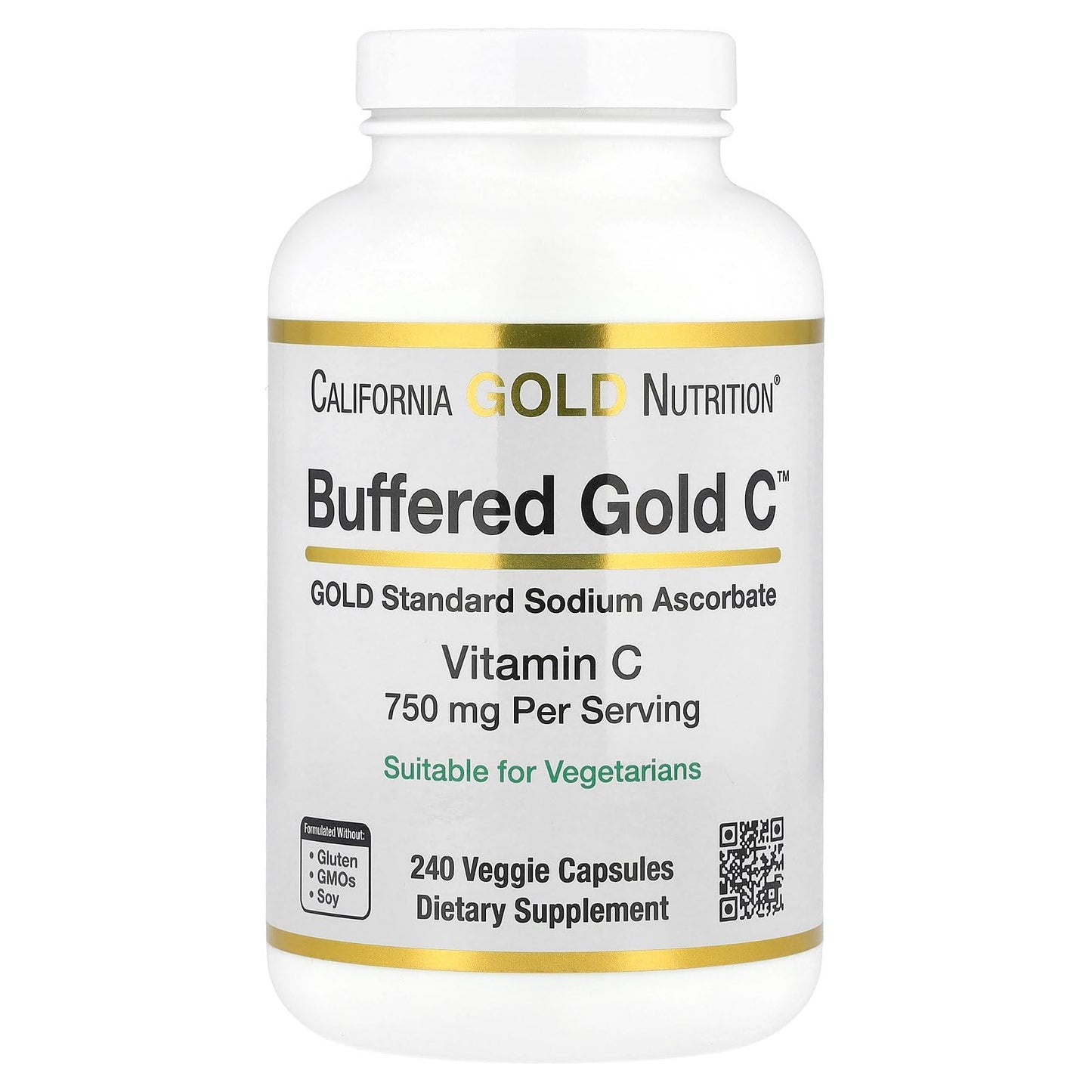 California Gold Nutrition Buffered Gold C Non-Acidic Vitamin C Supplement 750 mg Capsule 240 Count