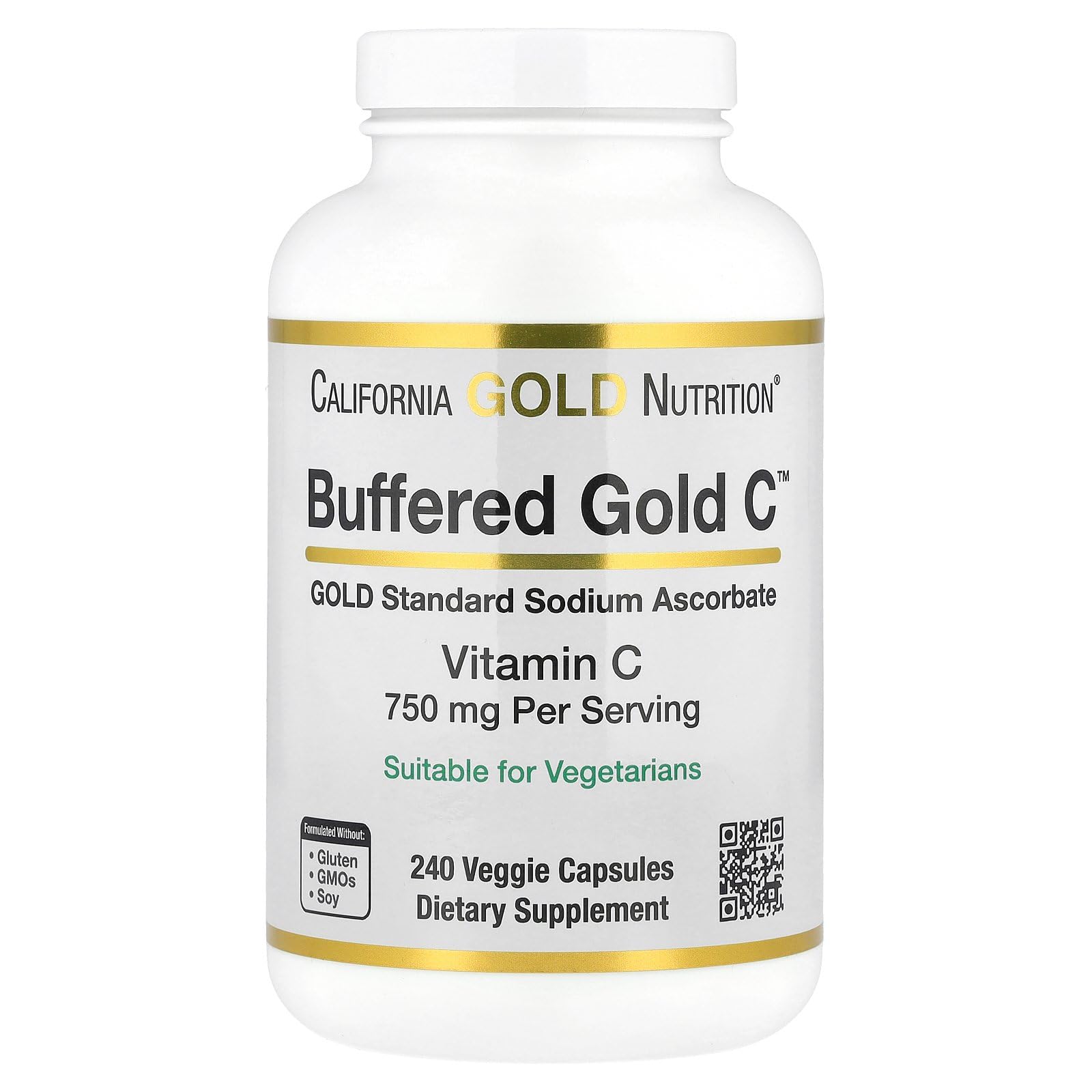 California Gold Nutrition Buffered Gold C Non-Acidic Vitamin C Supplement 750 mg Capsule 240 Count