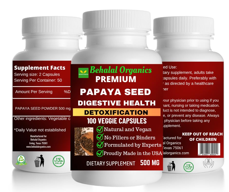 Behalal Organics Papaya Seed Capsules 500mg, 100 Capsules