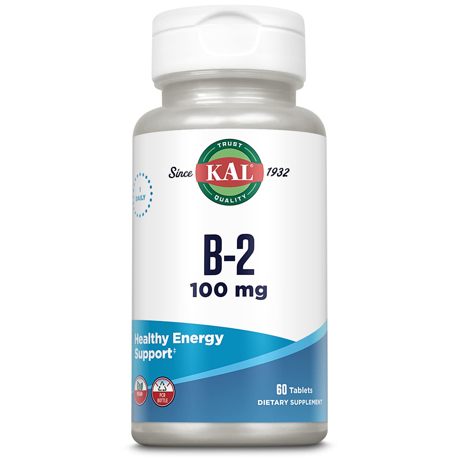 KAL Vitamin B2 100mg, Riboflavin B2 Tablet, 60 Tablets