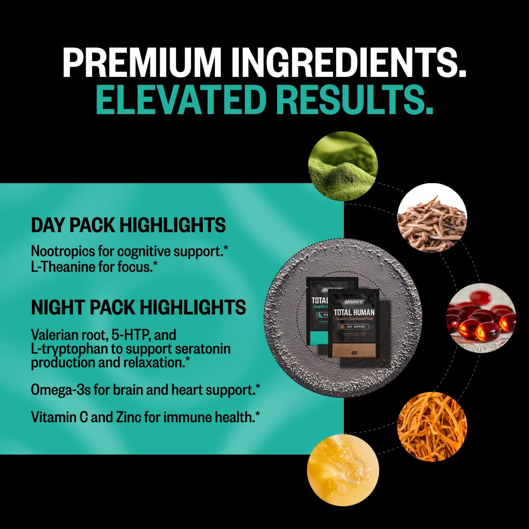 ONNIT Daily Performance & Wellness Bundle: Alpha Brain Nootropic Capsules & Total Human Day & Night Packs, 150 Capsules