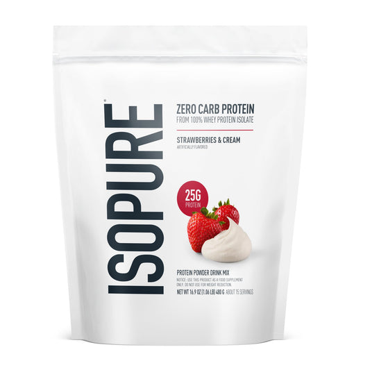 Isopure Zero Carb 100% Pure Whey Isolate Protein Powder, Strawberry & Cream, 16 Servings