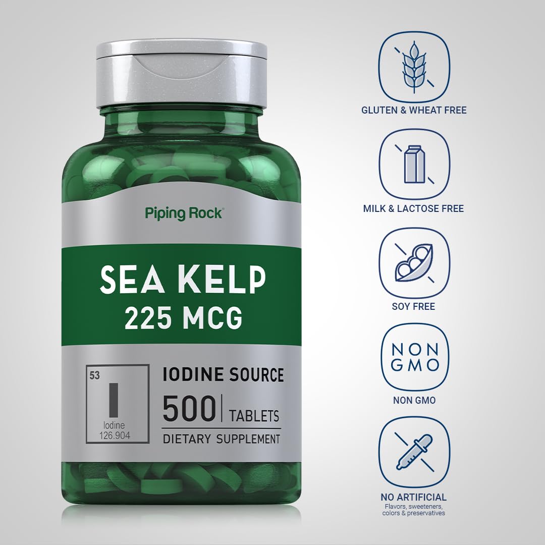 Piping Rock Sea Kelp Iodine Supplement 225 mcg 500 Tablets