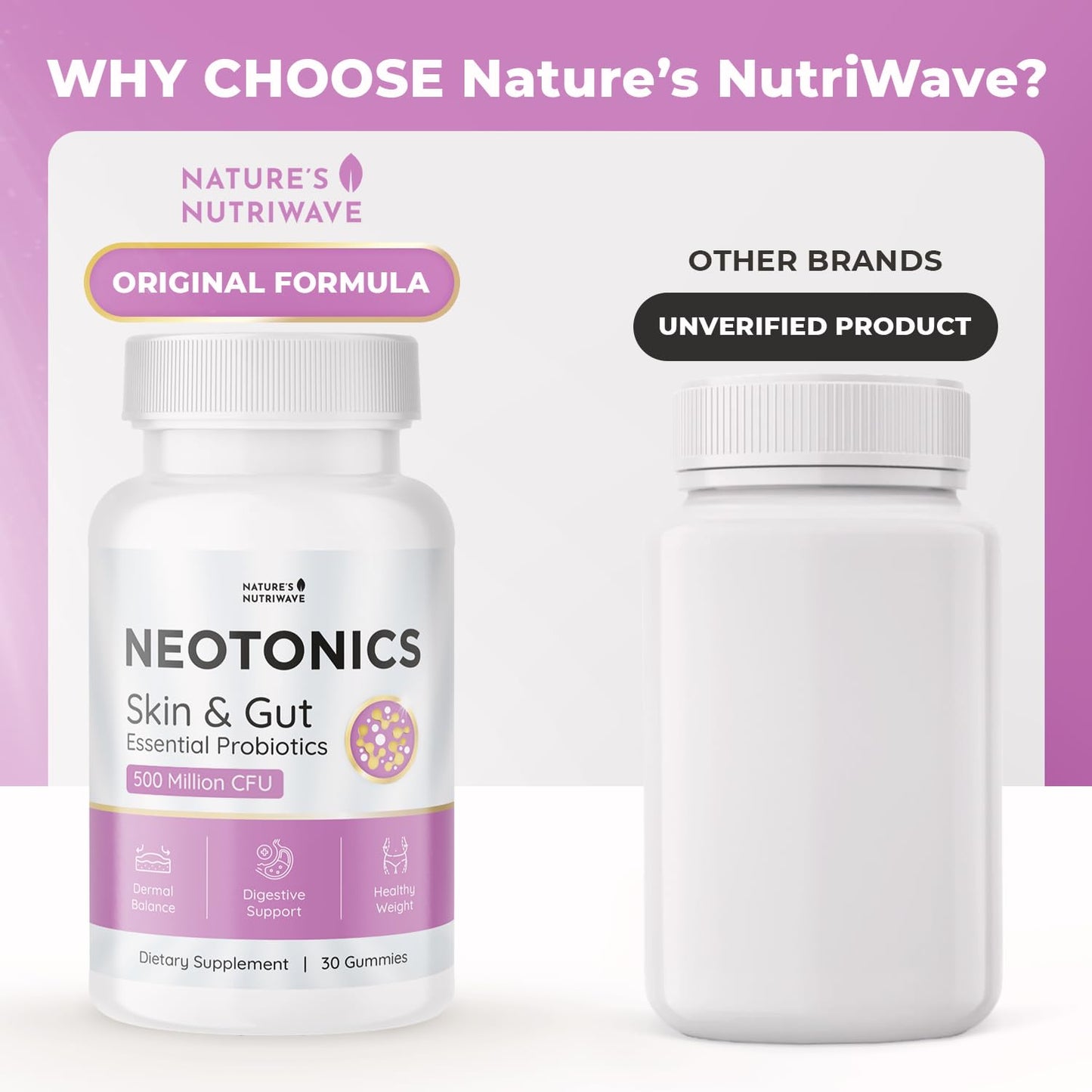 Nature’s NutriWave Neotonics Probiotic Gummy with Bacillus Coagulans, Prebiotic Inulin & Botanical Blend, Non-GMO, Stimulant-Free Formula, 30 Gummies