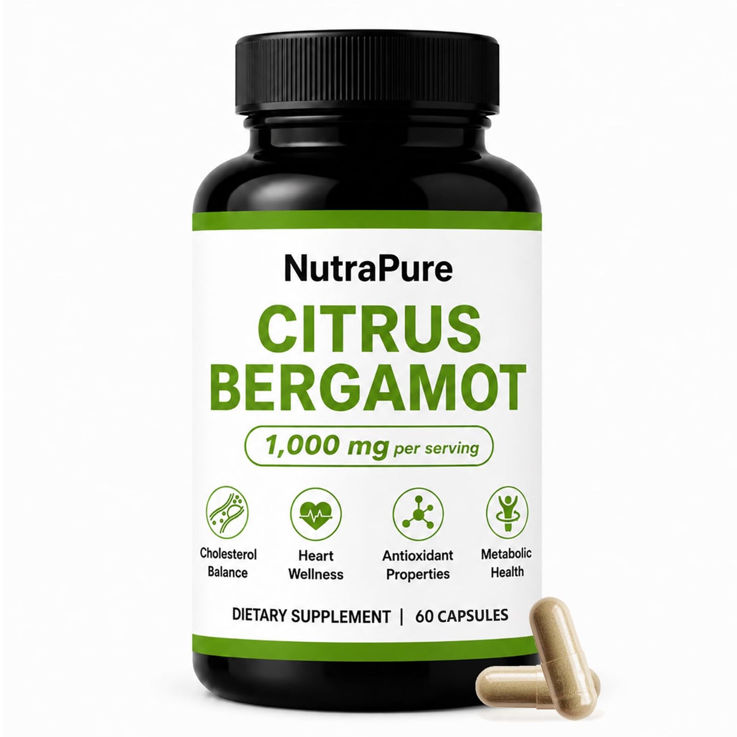 Halpilt Nutrapure Citrus Bergamot Capsules - 1000mg Per Serving, 60 Capsules