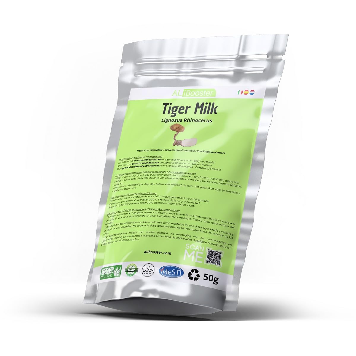 ALIBOOSTER Lignosus Mushroom Standardized Pure Extract Powder Tiger Milk 50g 1.77 oz