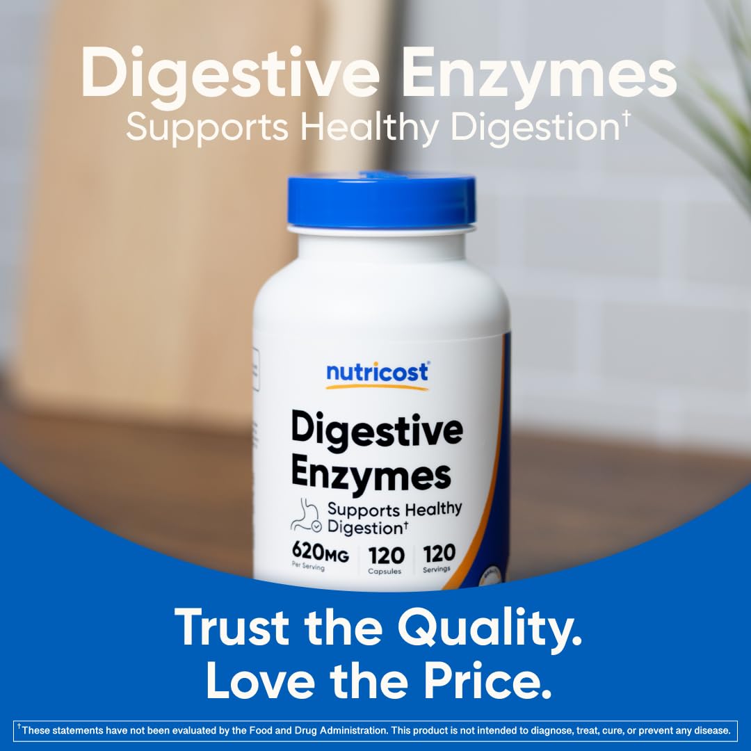 Nutricost Digestive Enzymes 620mg Complete Digestive Enzyme Supplement Capsules, 120 Count