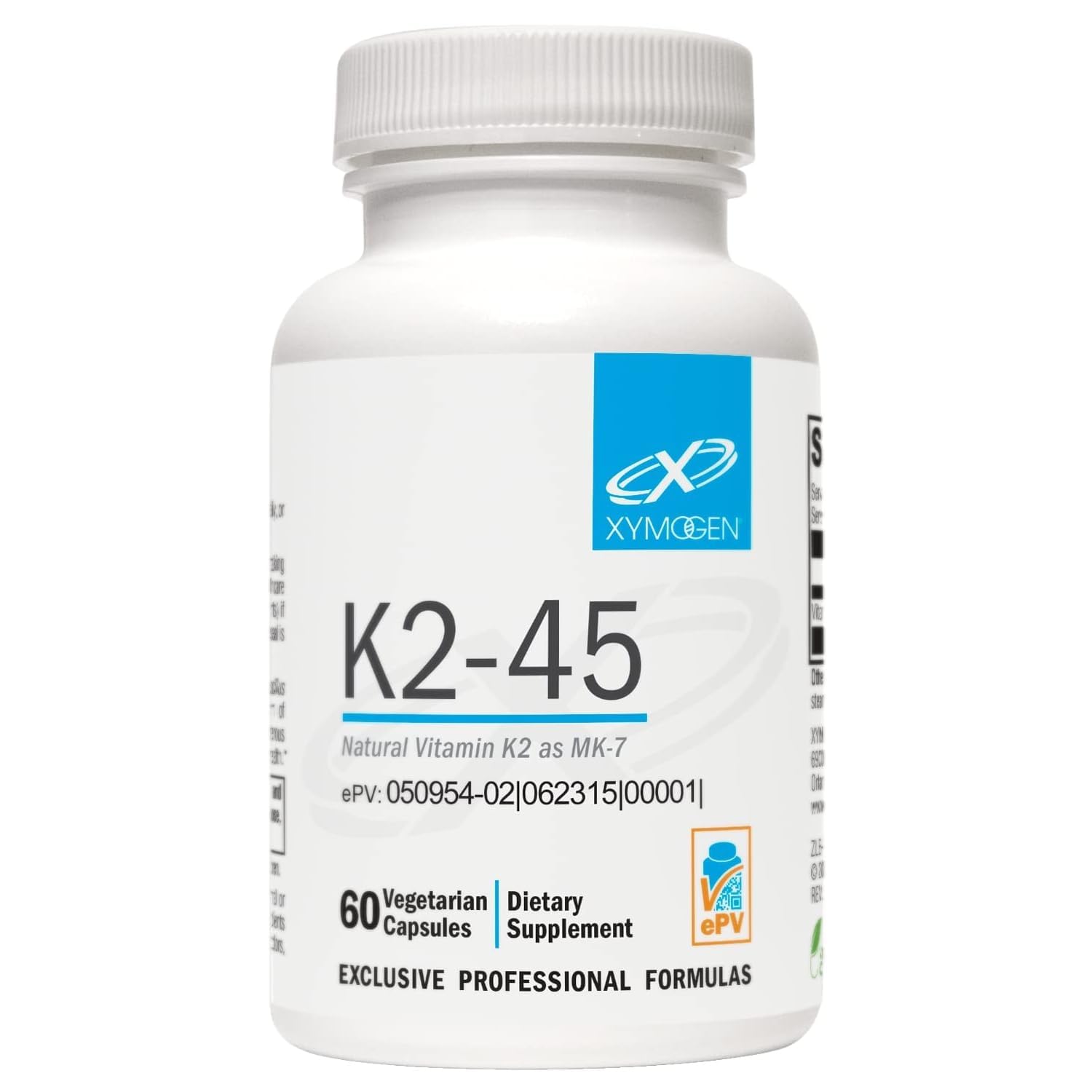 XYMOGEN K2-45 Vitamin K2 45 mcg Bone & Cardiovascular Support, 60 Capsules