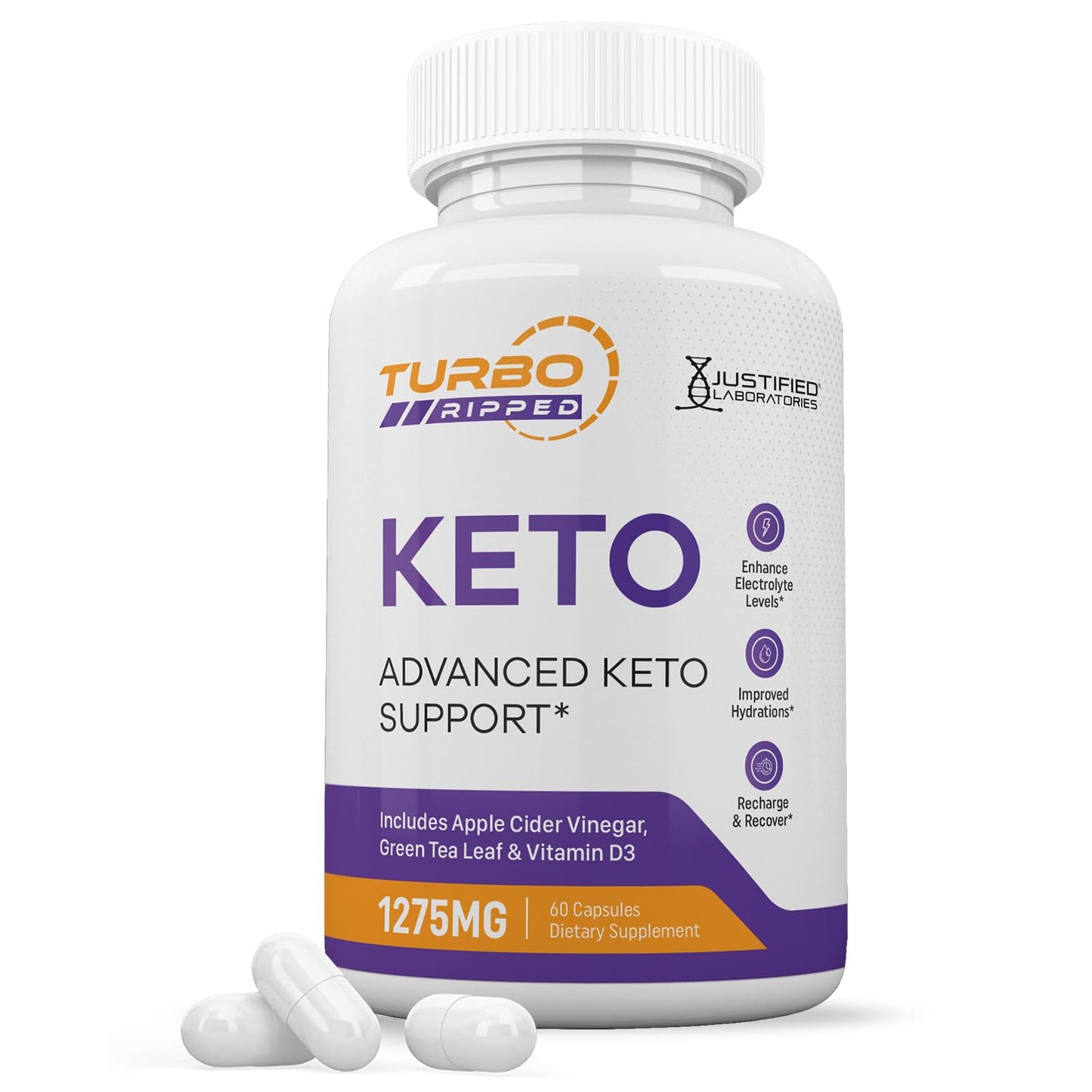 Justified Laboratories Turbo Ripped Keto ACV 1275MG Keto Support Blend Capsules, 60 Count
