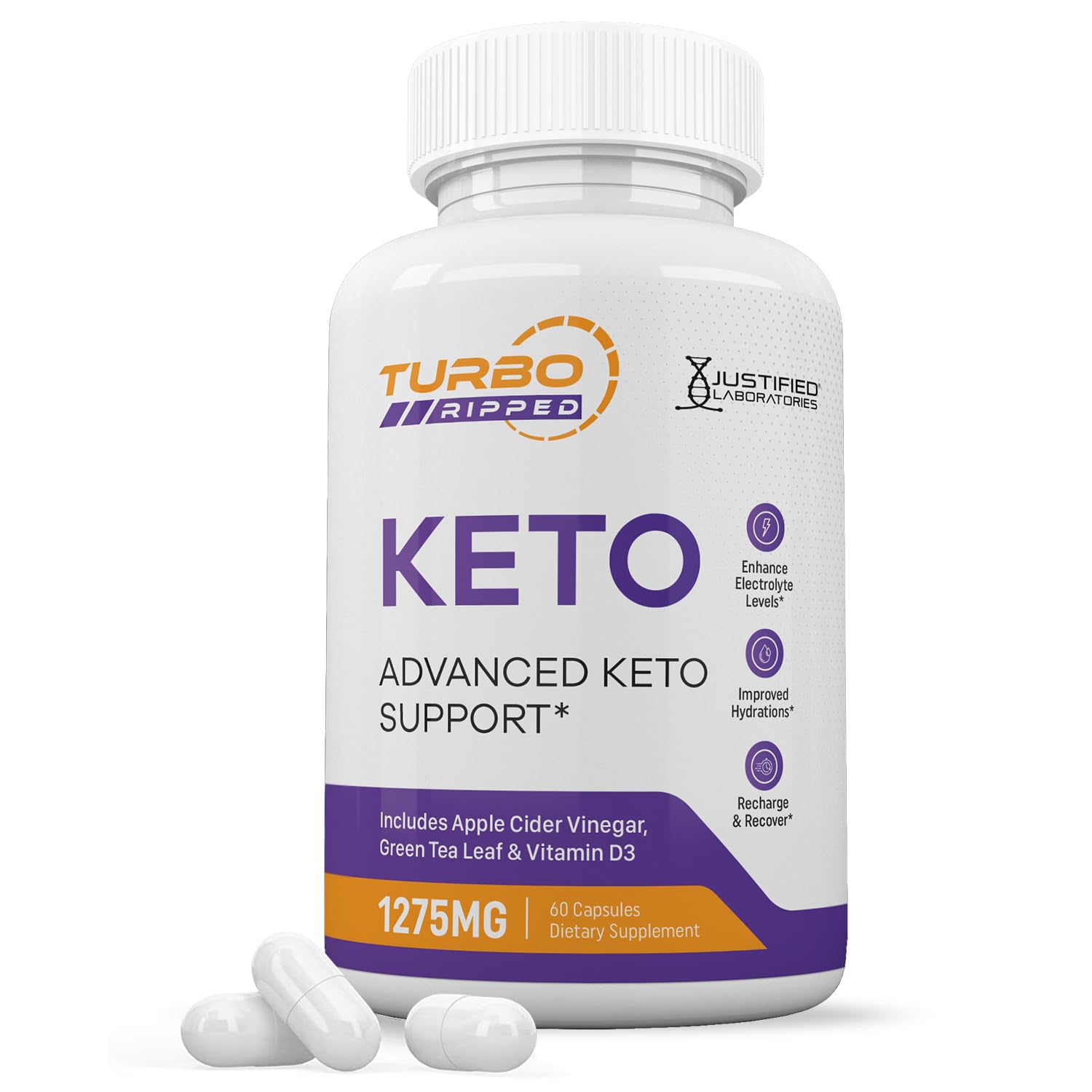 Justified Laboratories Turbo Ripped Keto ACV 1275MG Keto Support Blend Capsules, 60 Count