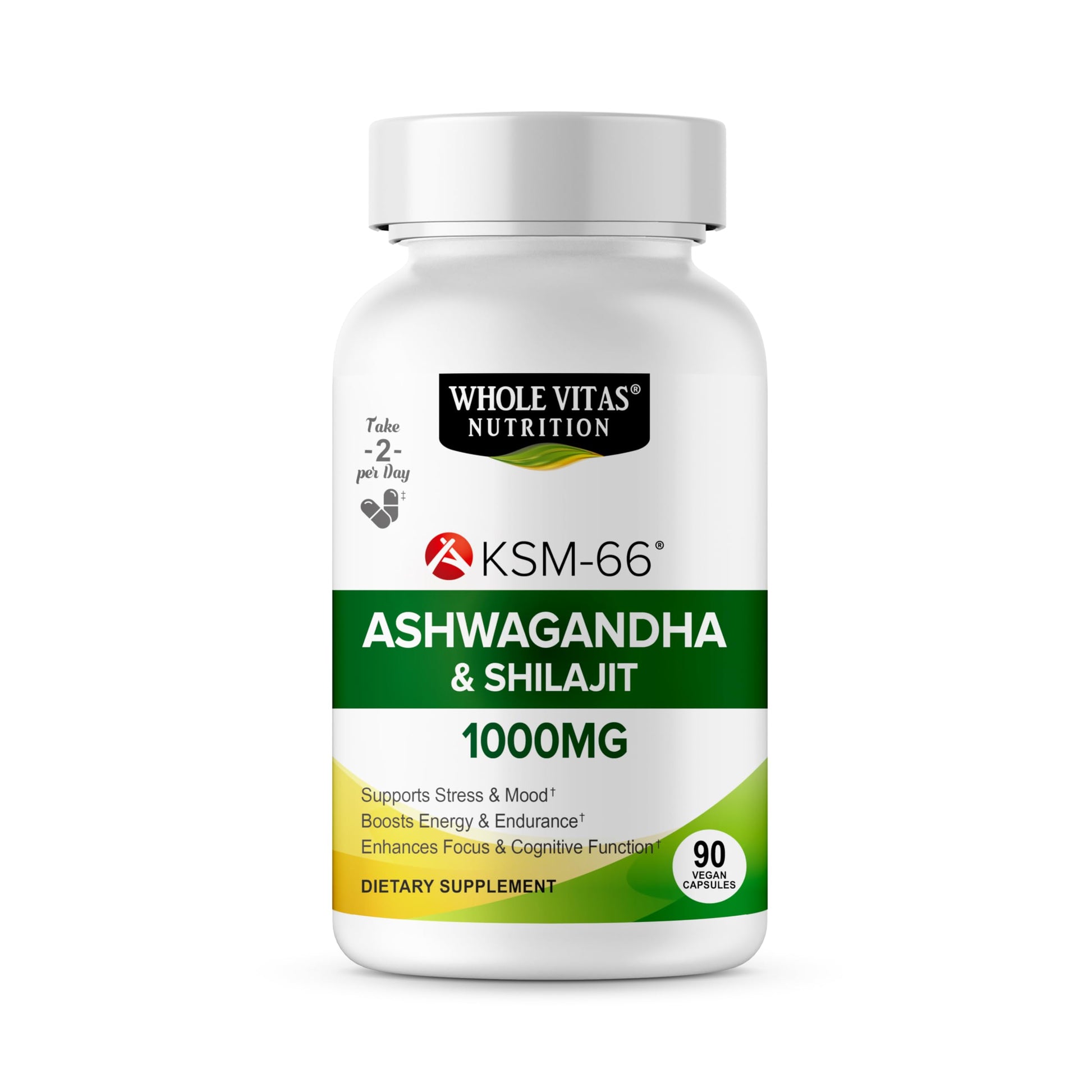 Whole Vitas KSM-66 Ashwagandha and Shilajit Extract Capsules, 90 Capsules