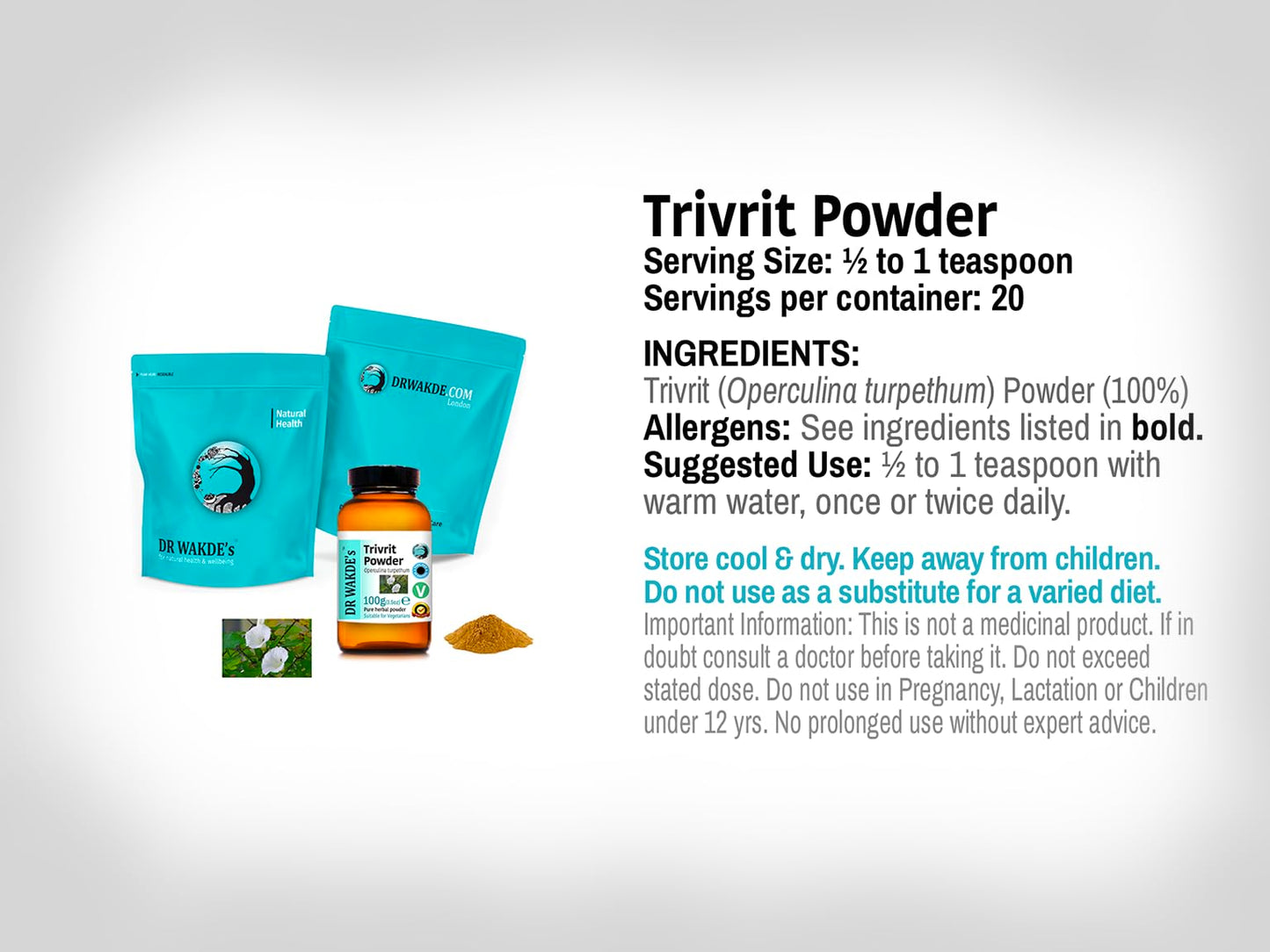 DR WAKDE's Trivrit Powder (Operculina turpethum) - 500g, 17.637