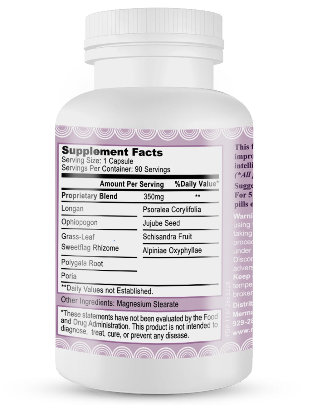 M.U Magic Brain Formula Mermaid USA Support Brain Memory Focus Clarity Energy and Sleep Capsules, 90