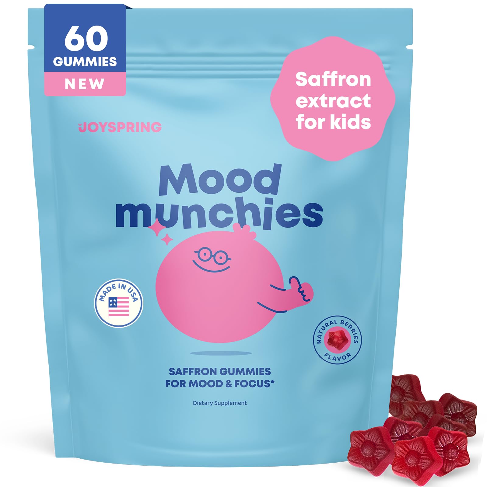 JoySpring Mood Munchies Saffron Gummies for Kids 4+ 60 Gummies