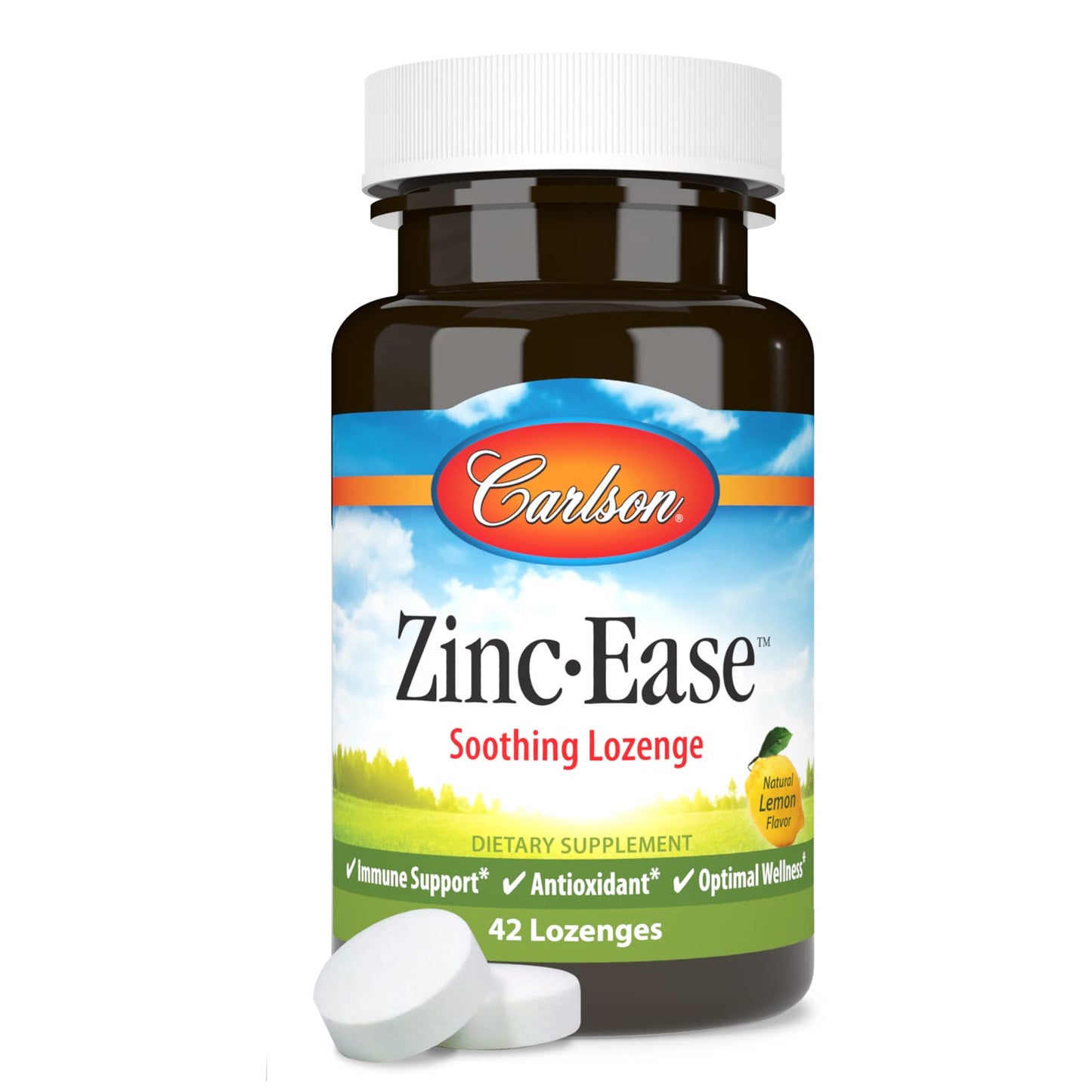 Carlson Zinc-Ease Soothing Lozenges, Zinc Citrate, Lemon, 42 Lozenges