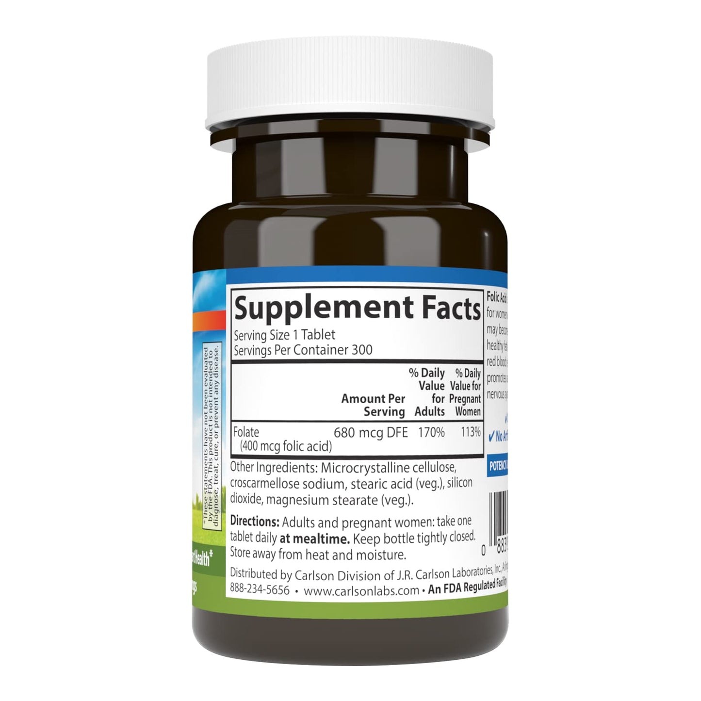 Carlson Folic Acid 400 mcg Tablets, 300 Count