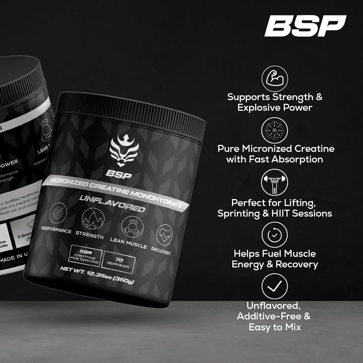 Benavidez Sports Performance Micronized Creatine Monohydrate Powder, 12.35 Ounce, 100 Servings