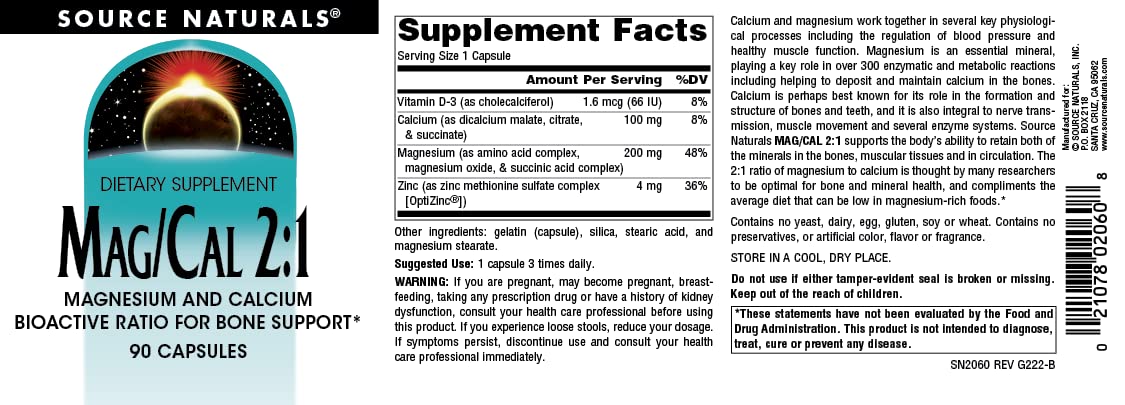 Source Naturals Mag/Cal 2:1 Magnesium and Calcium Supplement 90 Capsules