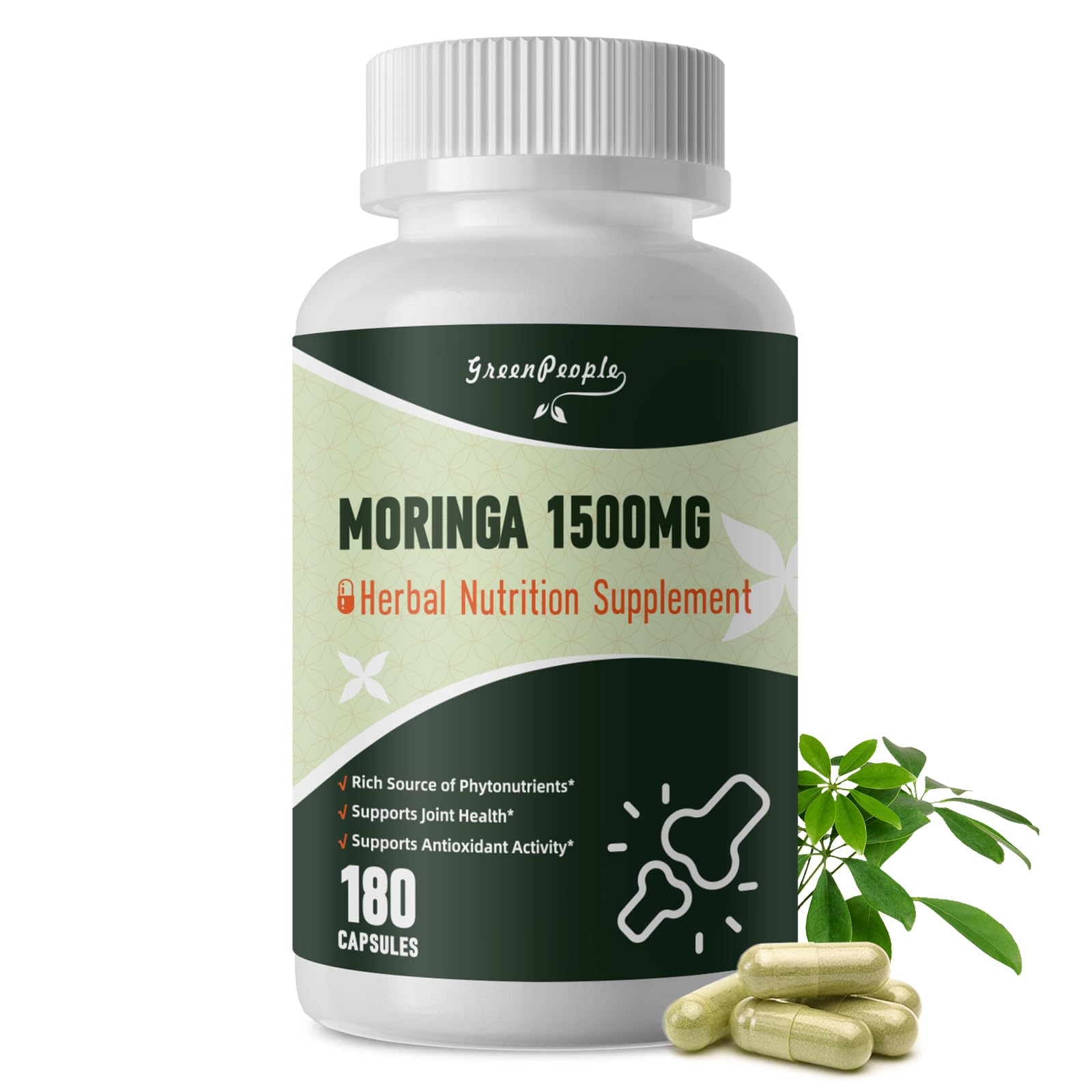 GREENPEOPLE Whole-Leaf Moringa Capsules 180 Count