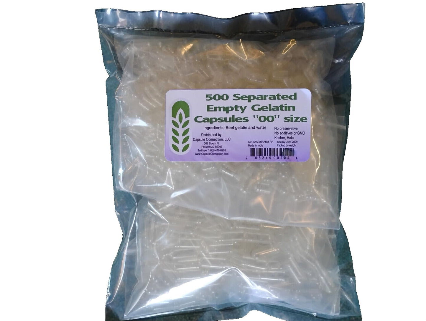 Capsule Connection Separated Empty Gelatin Capsules, Size 00, 500-Count Bag