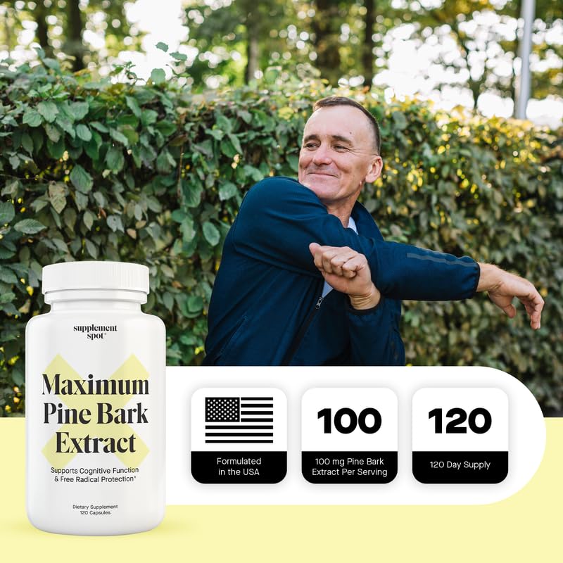Supplement Spot Maximum Pine Bark Extract 100 mg per Serving Capsule, 120 Capsules
