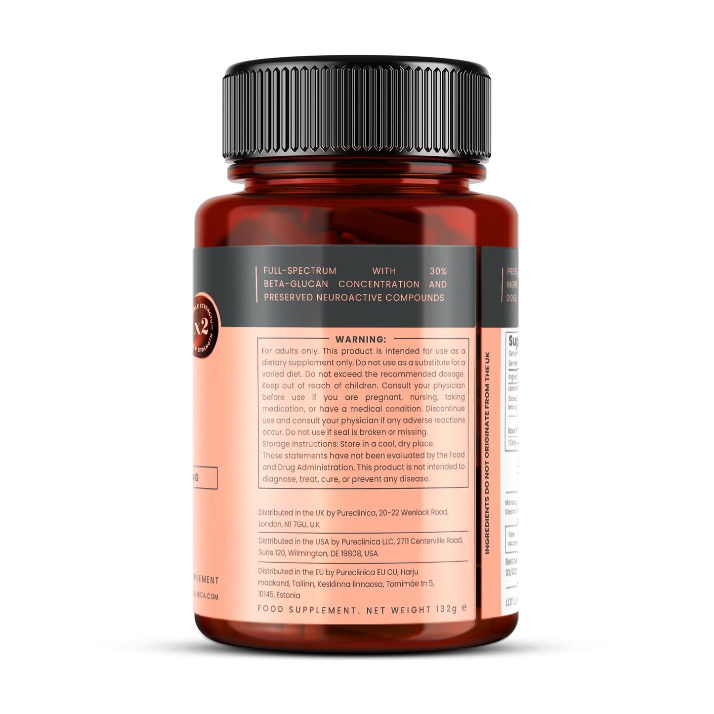 pureclinica Full Spectrum Lion’s Mane Mushroom Extract (15:1) 1000mg Per Caplet, 90 Caplets