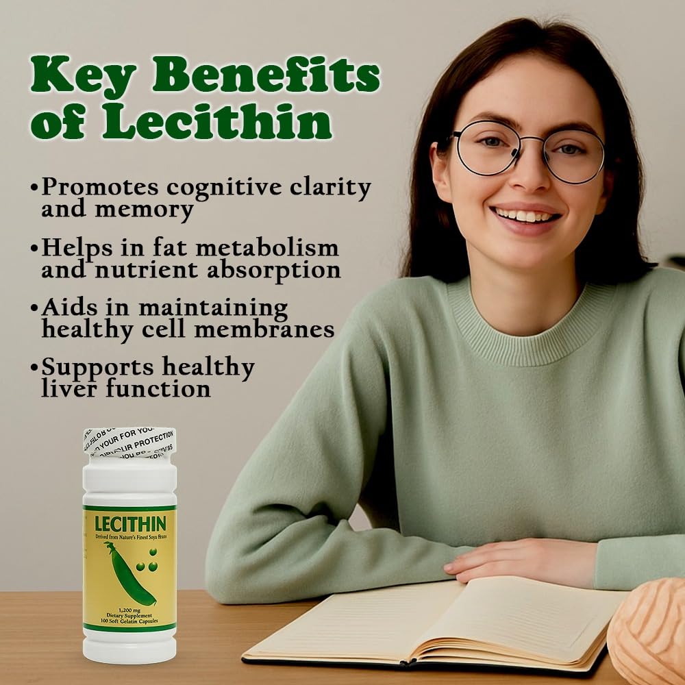 NCB NCB TECHNOLOGY Soy Lecithin 1,200 mg Non-GMO Capsule, 100 Capsules