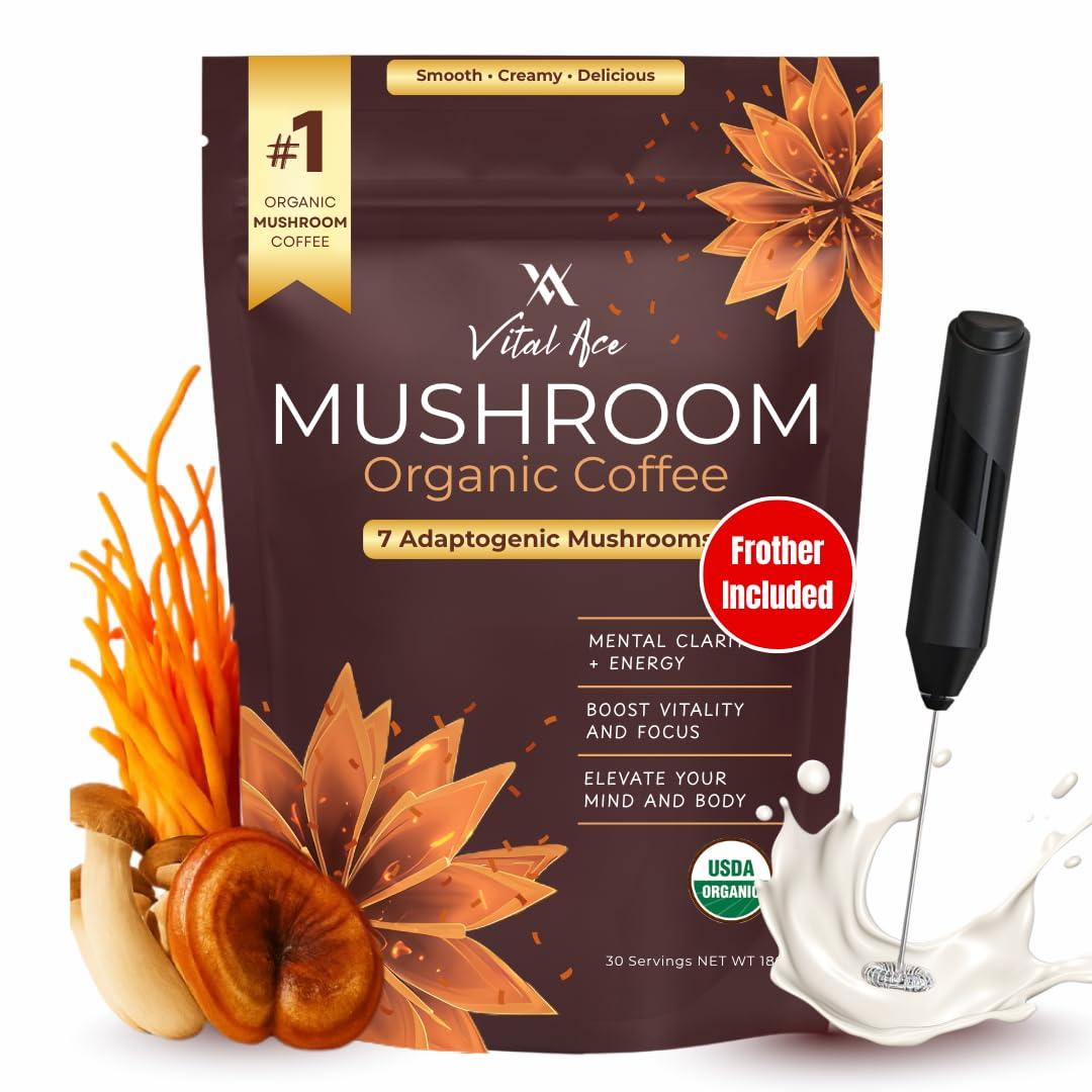 Vital Ace Organic Mushroom Coffee Blend w/Lion's Mane & 7 Adaptogens Powder 6.35 oz