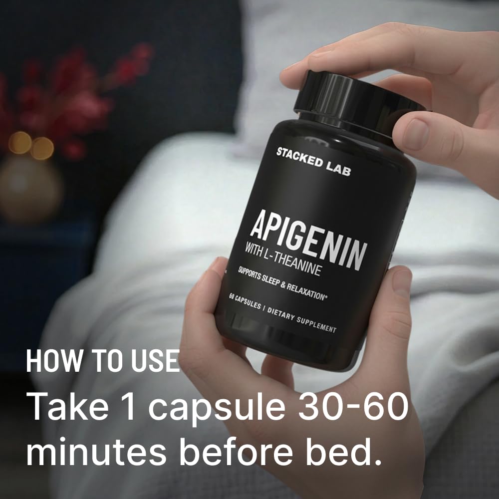 STACKED LAB Apigenin with L-Theanine for Better Sleep, 60 Capsules