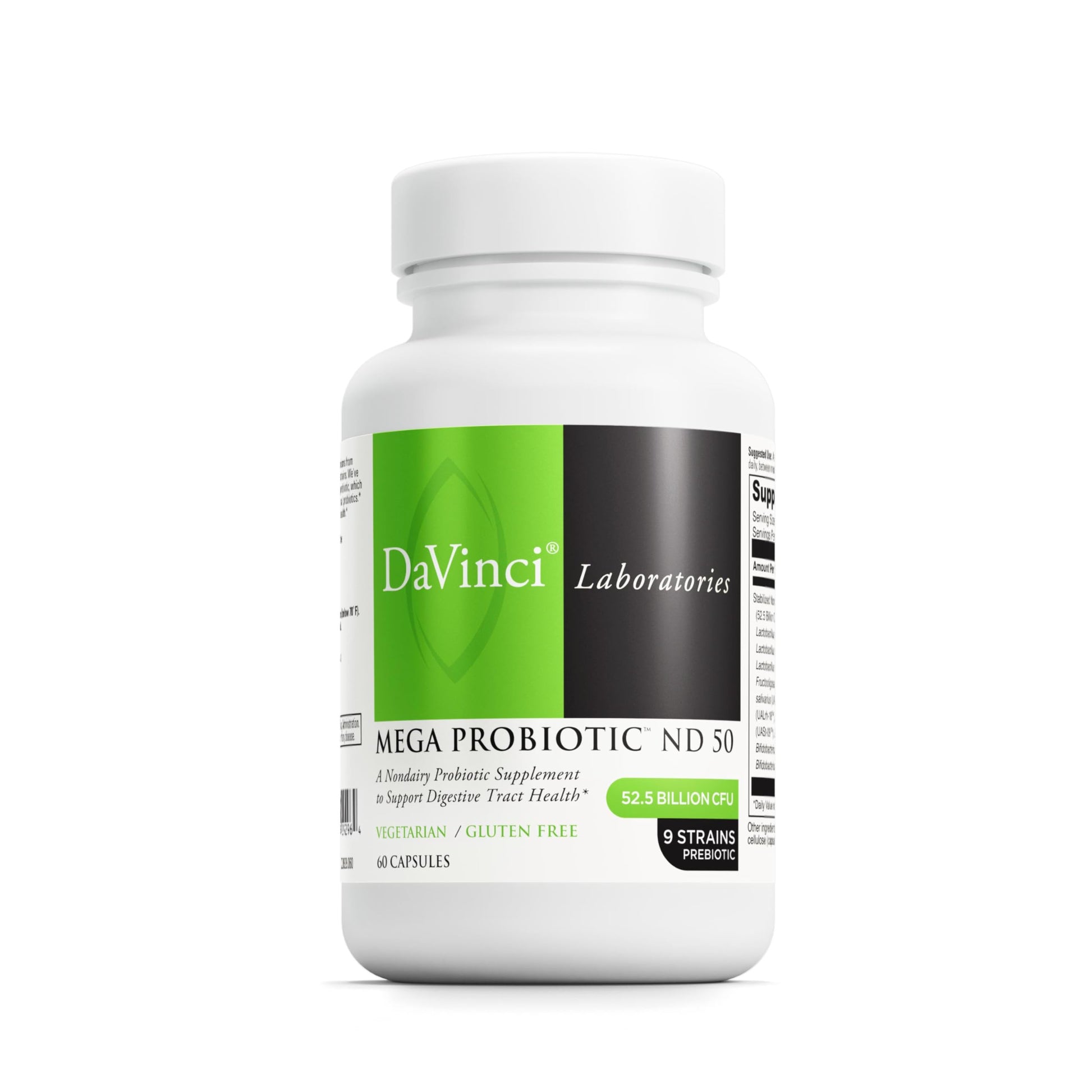 DAVINCI Mega Probiotic ND 50 Non-Dairy Probiotic Supplement with Prebiotic Fiber Digestive & Immune Health Support Gut Support with Beneficial Bacteria 60 Capsules