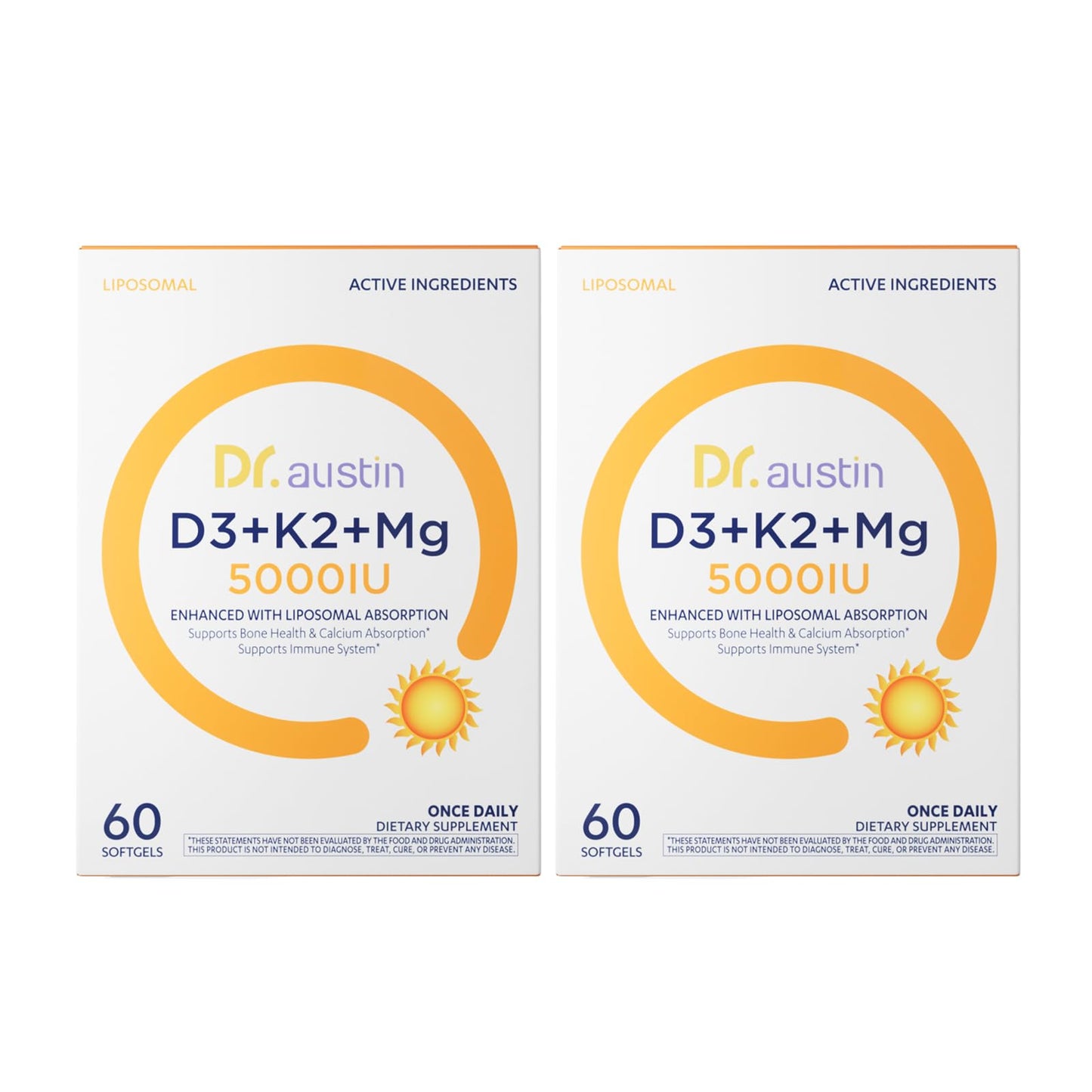 DR.AUSTIN Liposomal Vitamin D3 with K2 & Magnesium Capsules, 60 Count