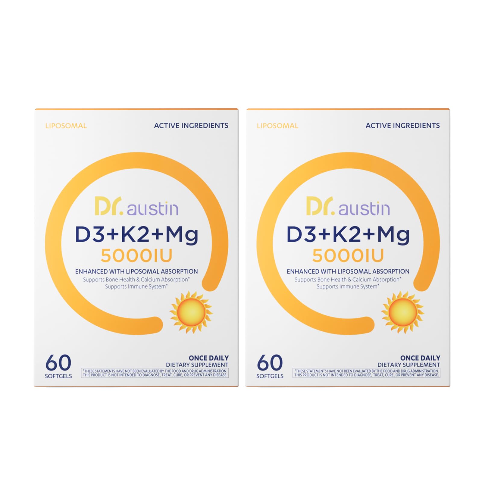 DR.AUSTIN Liposomal Vitamin D3 with K2 & Magnesium Capsules, 60 Count