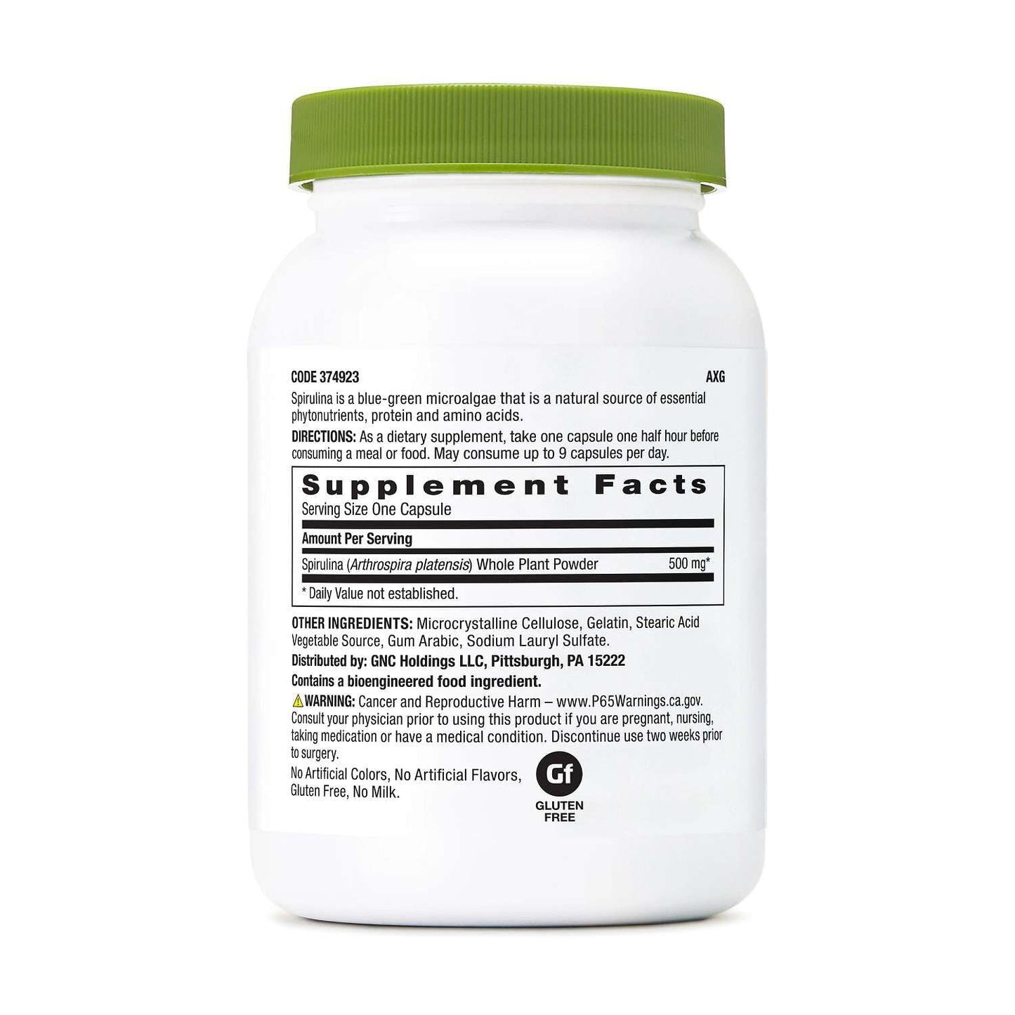 GNC Spirulina Whole Plant Powder Capsules, 100 Capsules