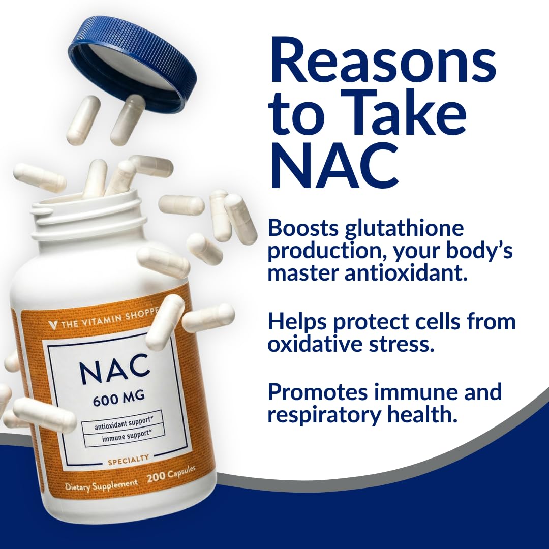 The Vitamin Shoppe NAC Supplement 600mg N-Acetyl-L-Cysteine Capsule 200 Count