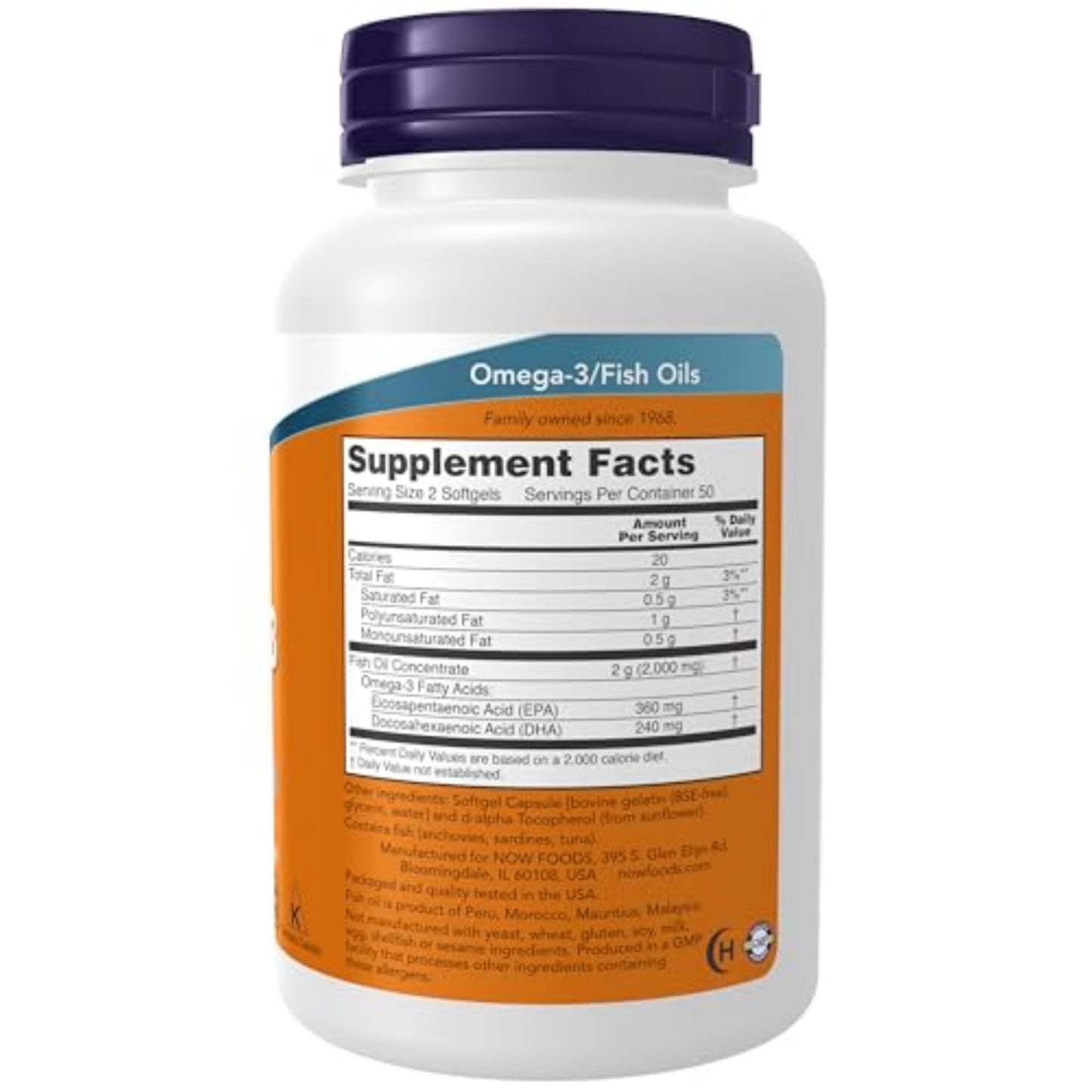 NOW Foods Omega-3 180 EPA / 120 DHA, Molecularly Distilled, Cardiovascular Support Softgels, 100 Count