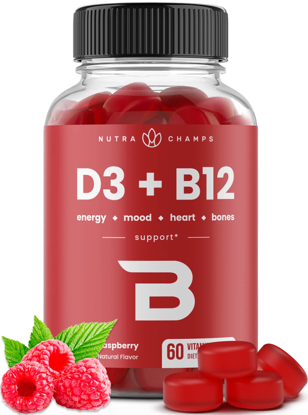 NutraChamps Vitamin D3 & B12 Gummies, 60 Count