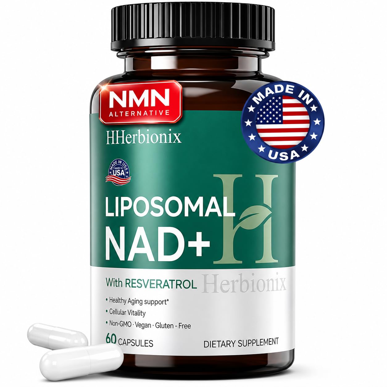 HHerbionix Liposomal NAD Supplement with Resveratrol 60 Capsules