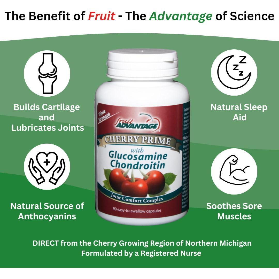 Fruit Advantage Cherry Prime Montmorency Tart Cherry with Glucosamine & Chondroitin Capsules, 12 Pack