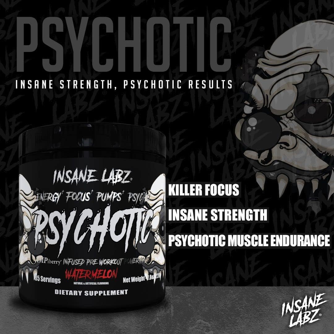 Insane Labz Psychotic Black Edition Mid Stimulant Pre Workout Powder, 7.8