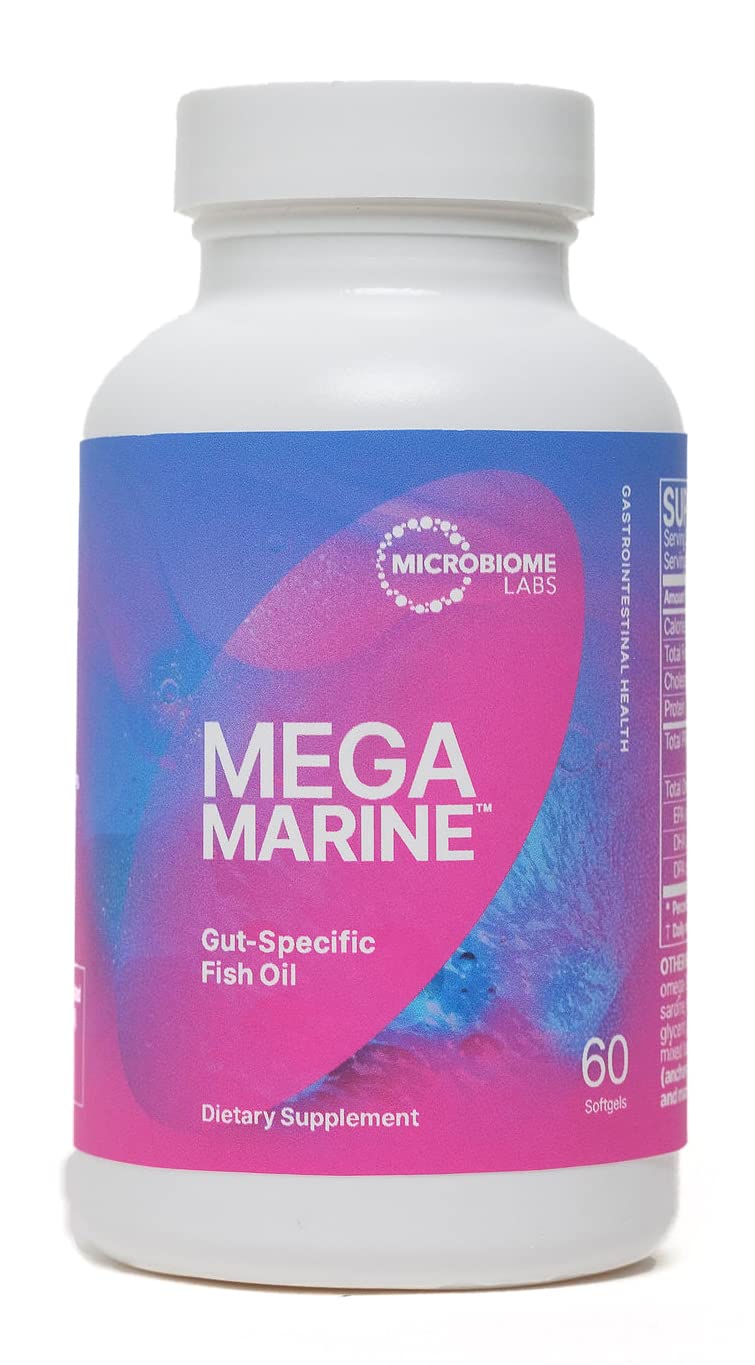 Microbiome Labs MegaMarine Omega-3 Fish Oil Softgels, 60 Count