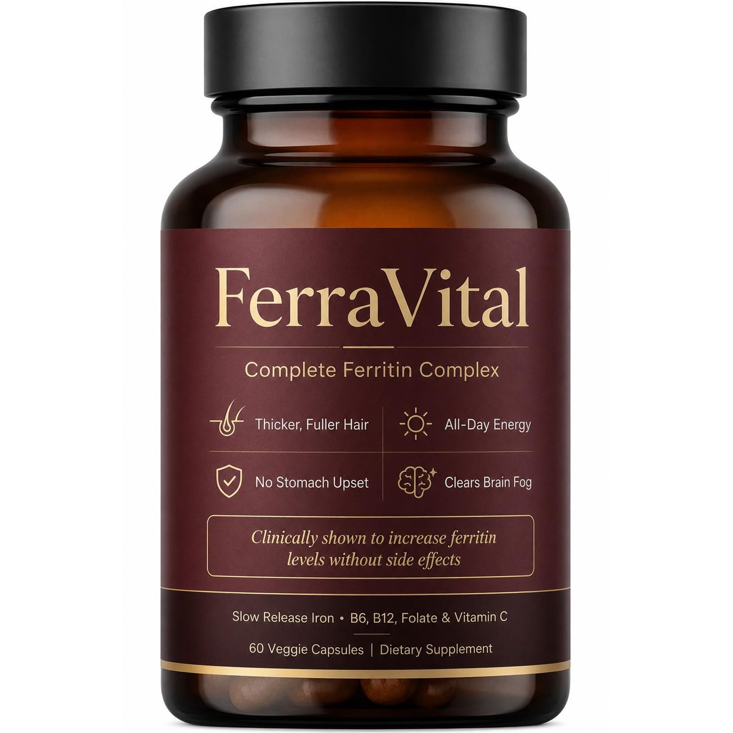 PRIDEWELL FerraVital Ferritin Supplement for Women Iron Supplement with Ferrous Glycinate, Vitamin C, B12, B6, Folate & Zinc – Supports Healthy Iron Levels & Daily Energy, 60 Capsules