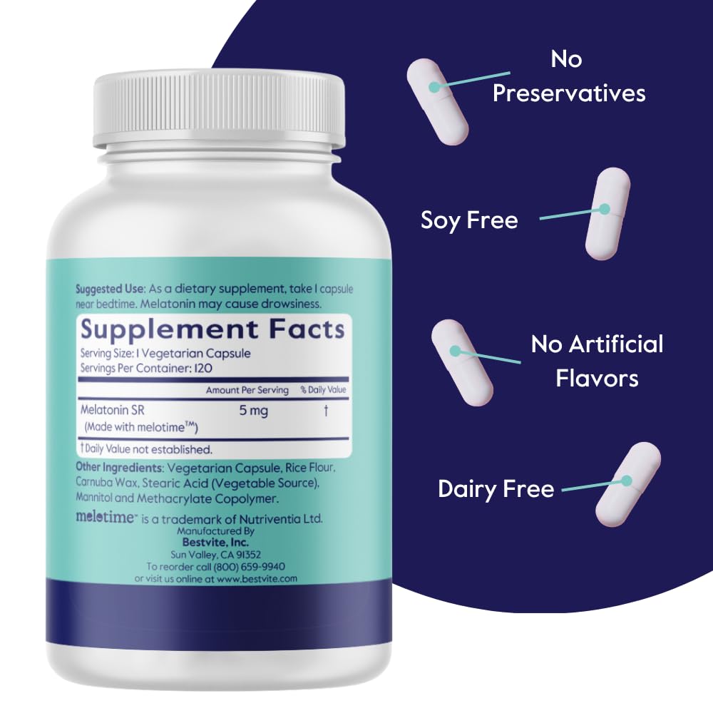 BESTVITE Melatonin SR 5mg Extended Release 120 Capsules