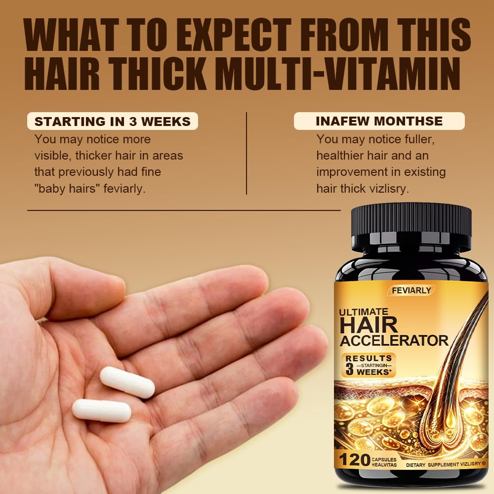 Feviarly Ultimate Hair Accelerator Capsules, Biotin Collagen Keratin Vitamins for Thicker Stronger Hair, Hair Supplement Pills for Women & Men, 120 Capsules
