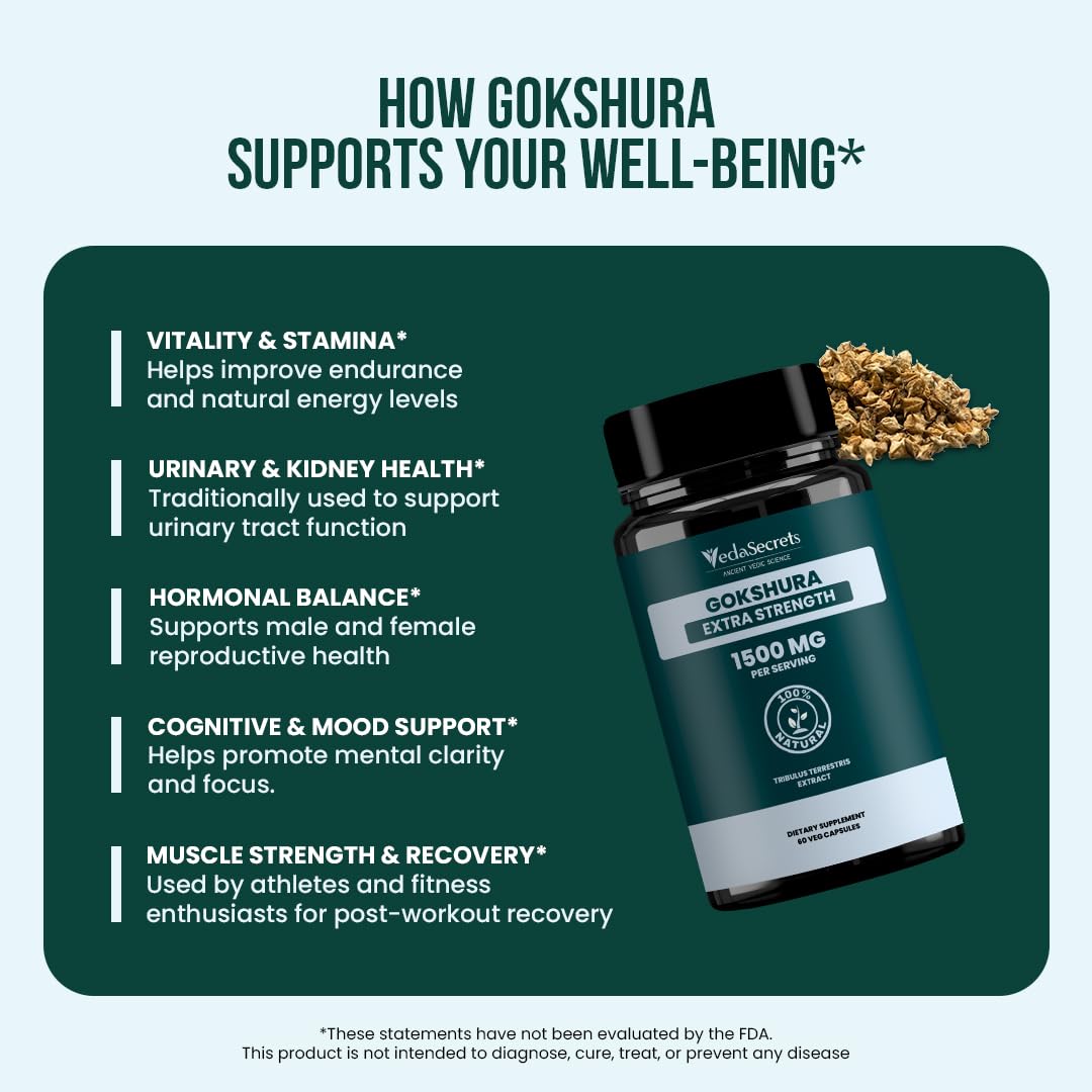 VedaSecrets Gokshura Extra Strength High-Potency Tribulus Terrestris Capsules 60 Count