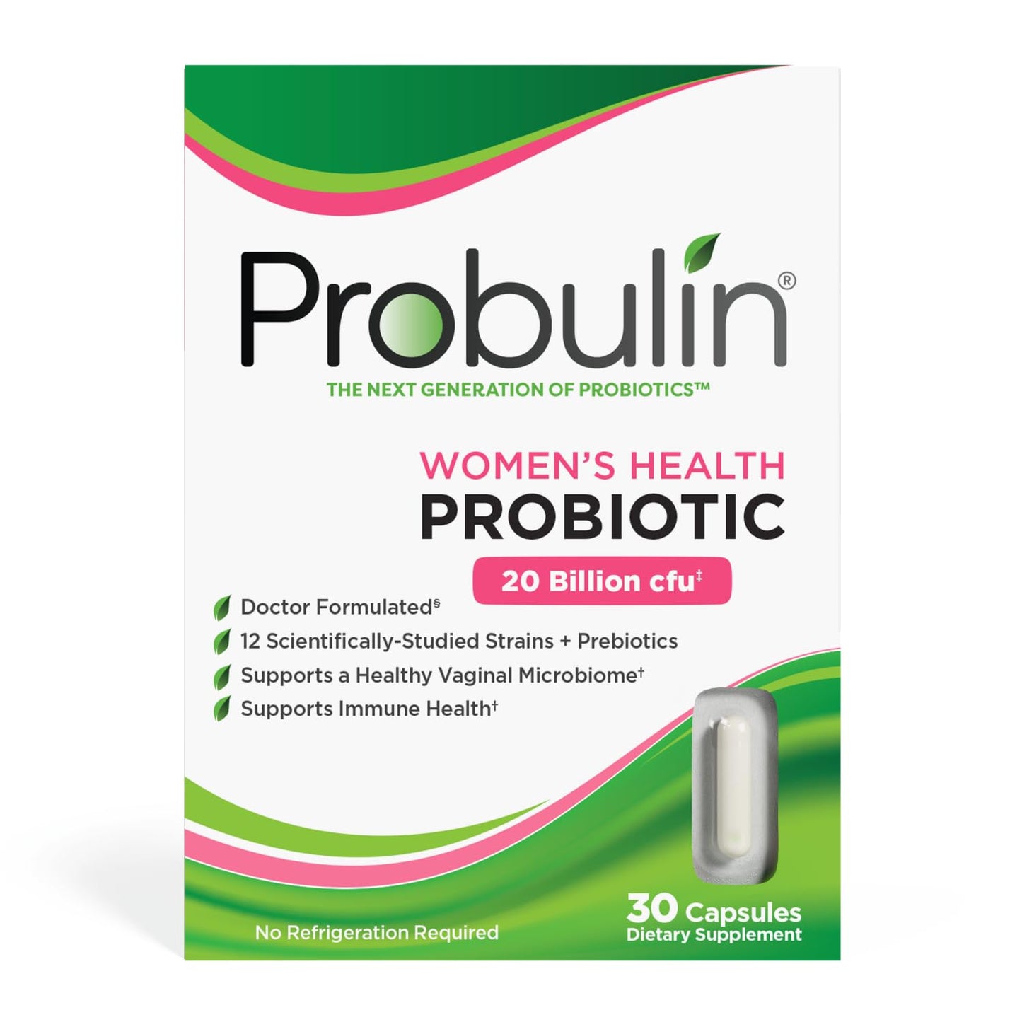Probulin Women's Health Probiotic + Prebiotic for Vaginal, Gut & Immune Health - 20 Billion CFU - 12 Probiotic Strains, 30 Capsules