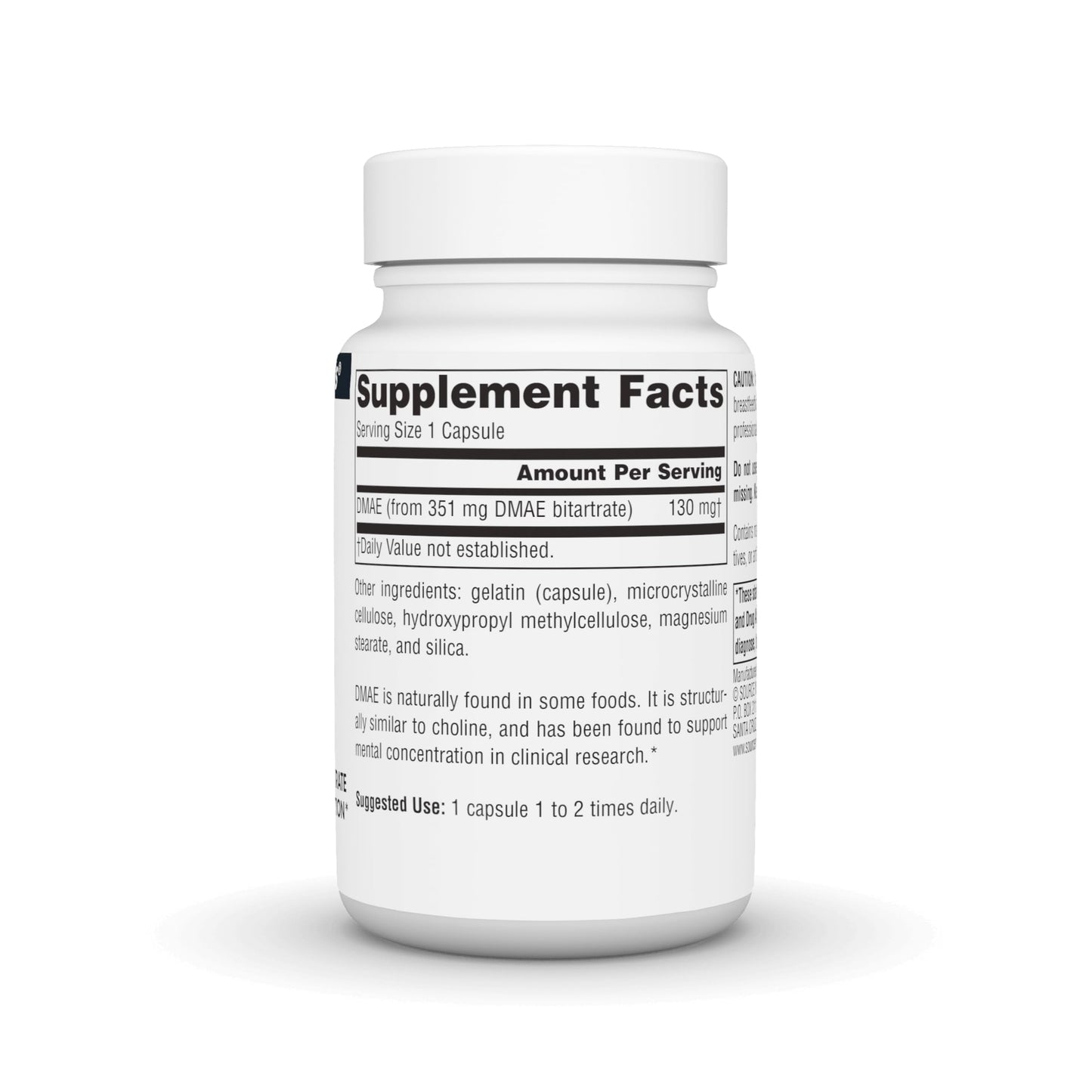 Source Naturals DMAE Dimethylaminoethanol Bitartrate 351 mg Capsule, 50 Capsules