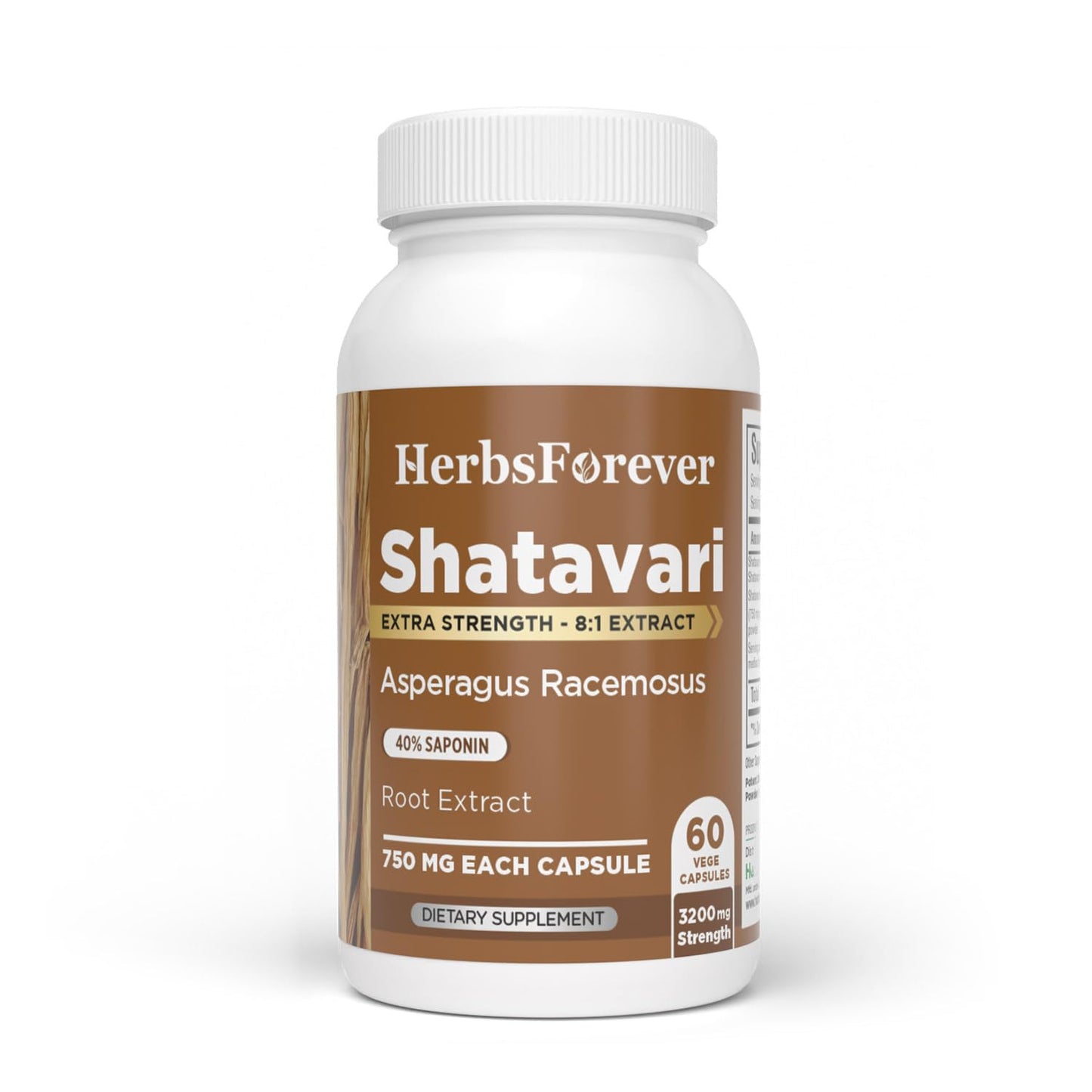 Herbsforever Shatavari (Asparagus Racemosus) Extra Strength 8:1 Extract 60 Veg Capsules